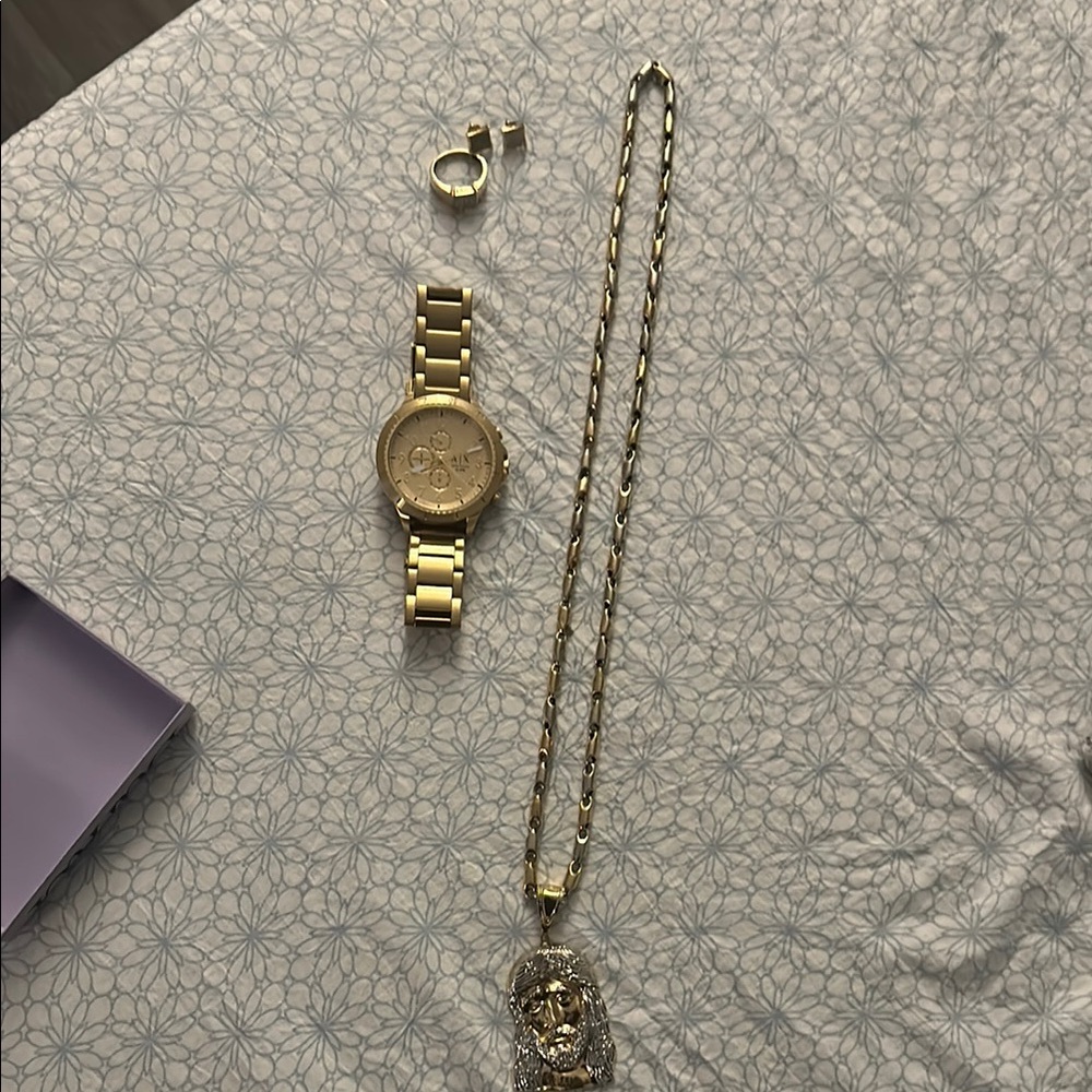 Real 10k Gold  Necklace Set with ring and earrings